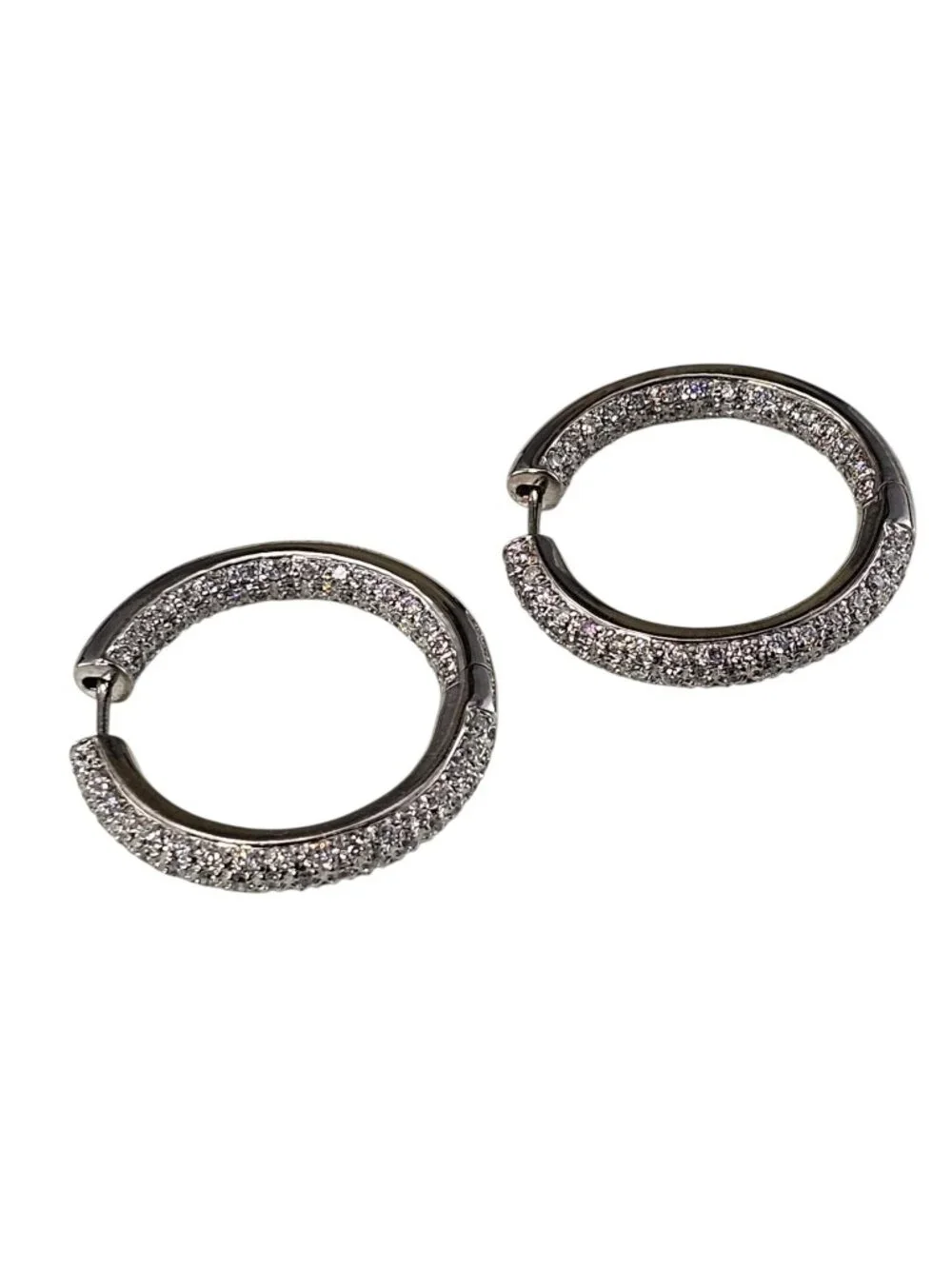 14K White Gold Inside-Out Diamond Hoop Earrings #25489
